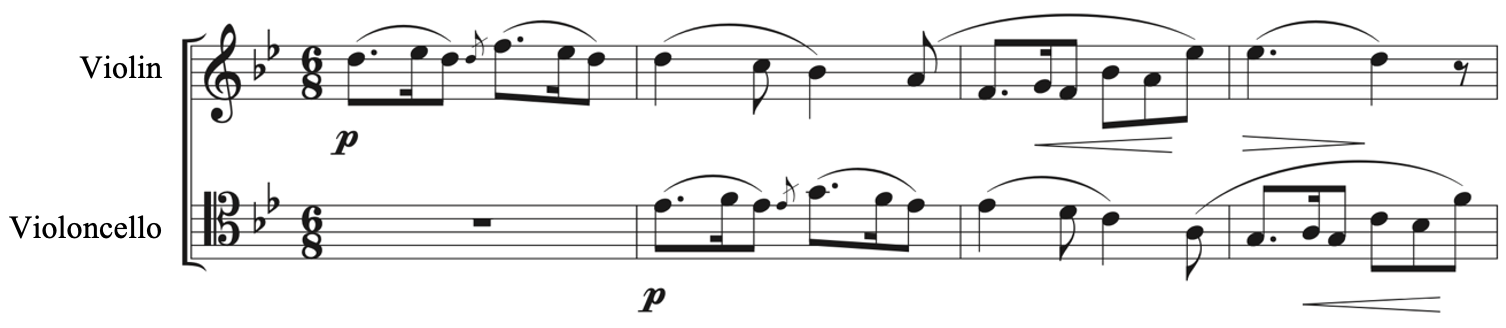 The opening of the second movement of Zimmermann's Suite Trio
